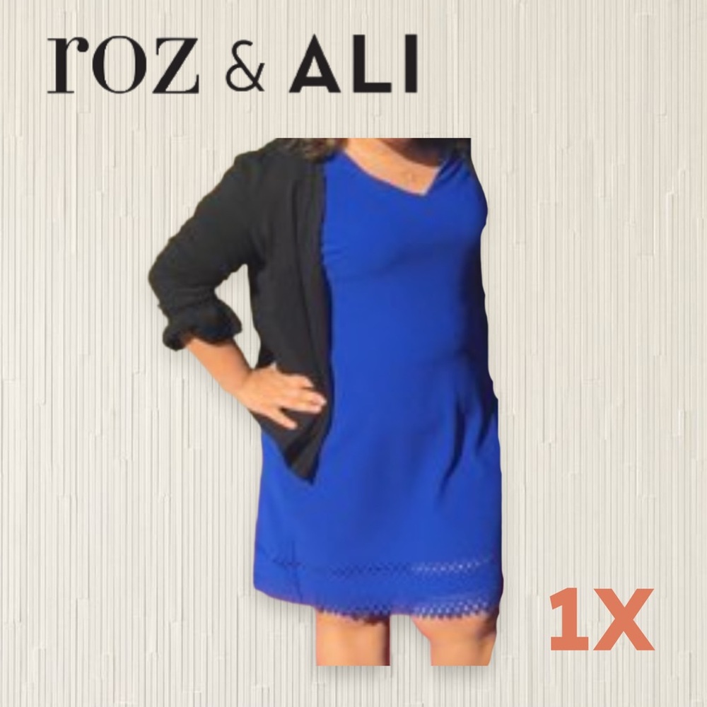 👌VGUC* ROZ & ALI | 1X | Chic Royal Blue Trapezoid mini dress cold shoulder